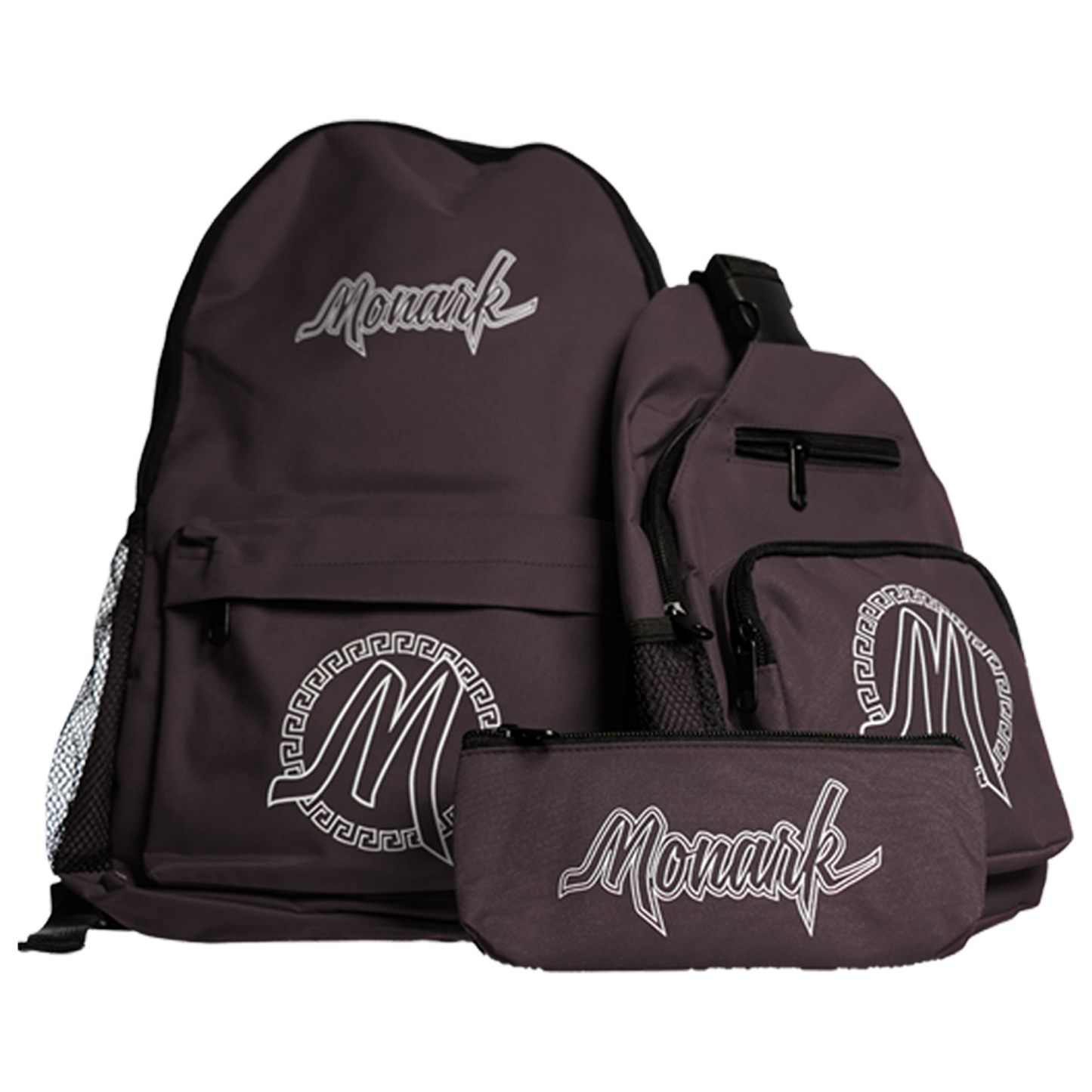 Black Monark Backpack w/ Black Shoulder Bag & Black Pouch