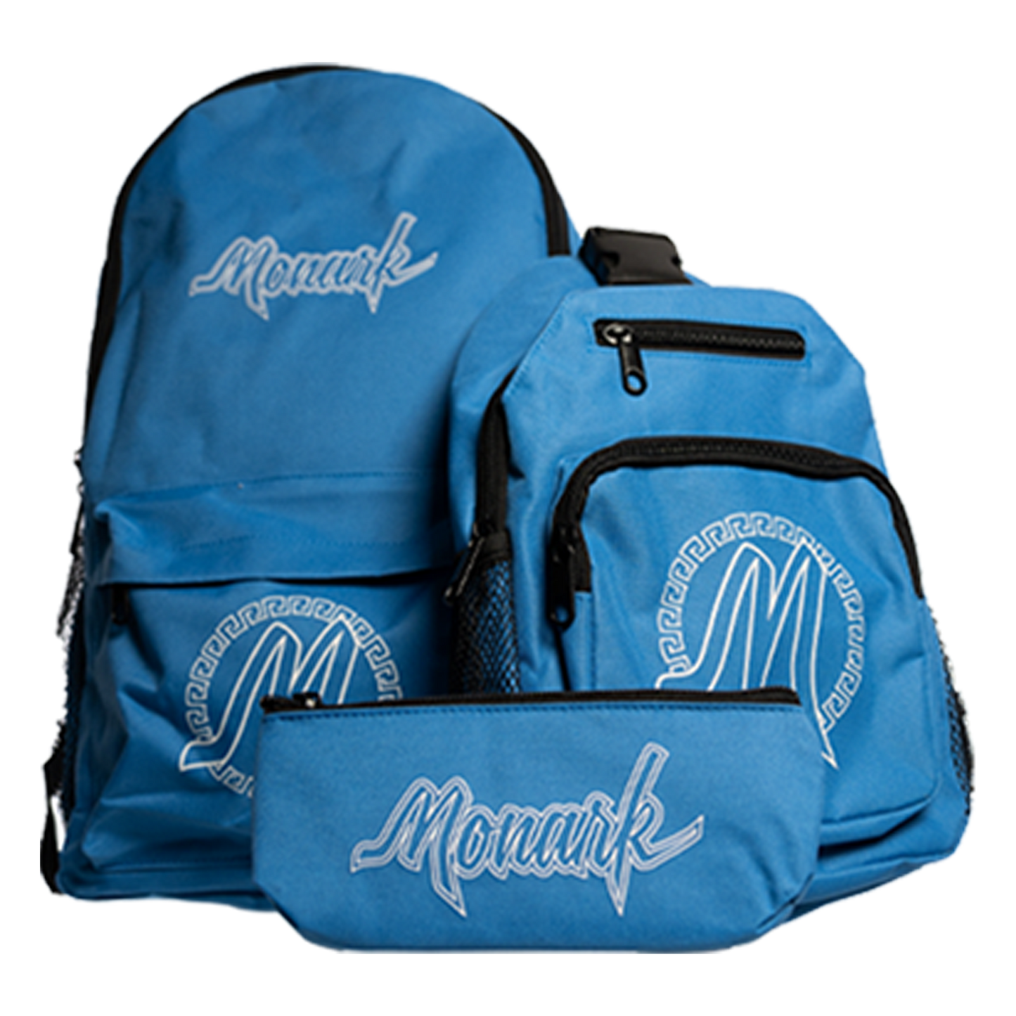 Blue Monark Backpack w/ Blue Shoulder Bag & Blue Pouch